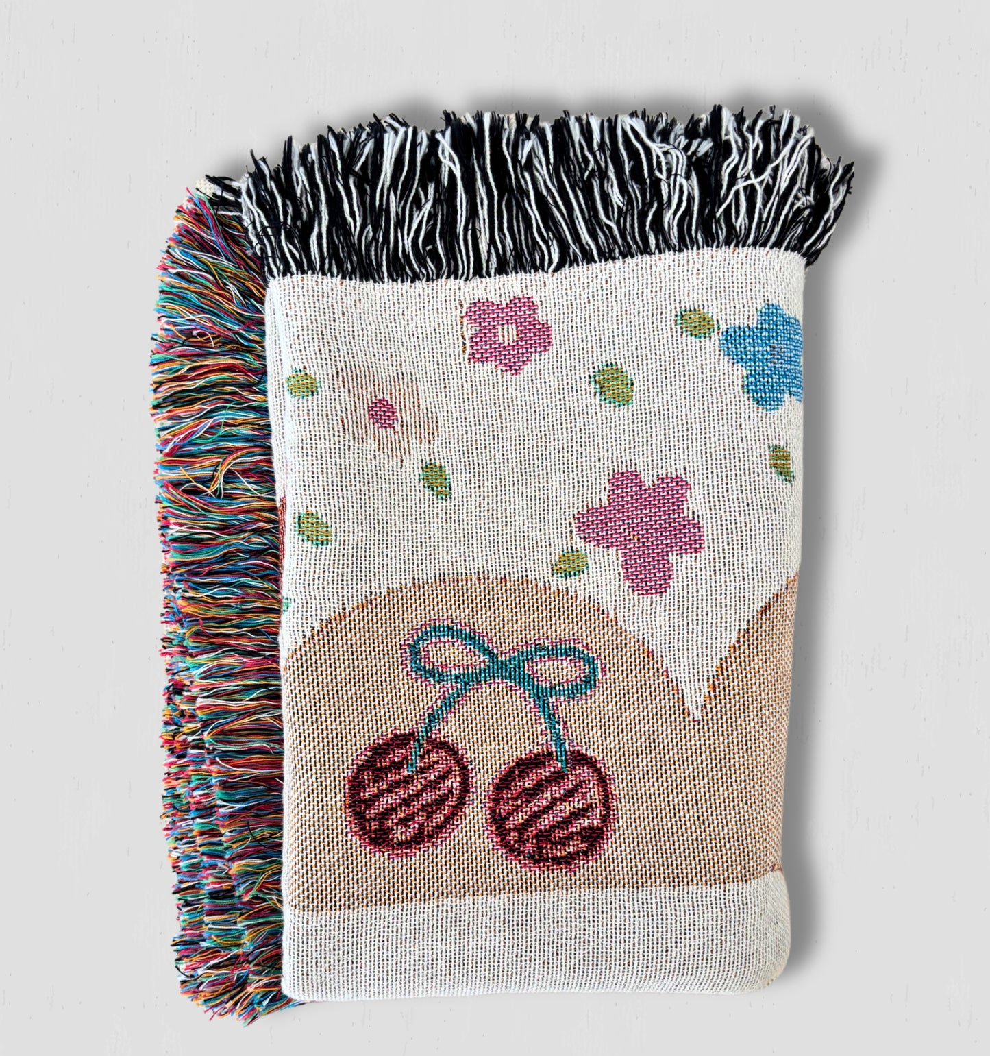 Girls Coquette Woven Throw Blanket - Cottagecore cherry and bow Woven Blanket