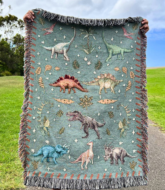 Kids Dinosaur Adventures - Kids Cottagecore Dino Woven Blanket