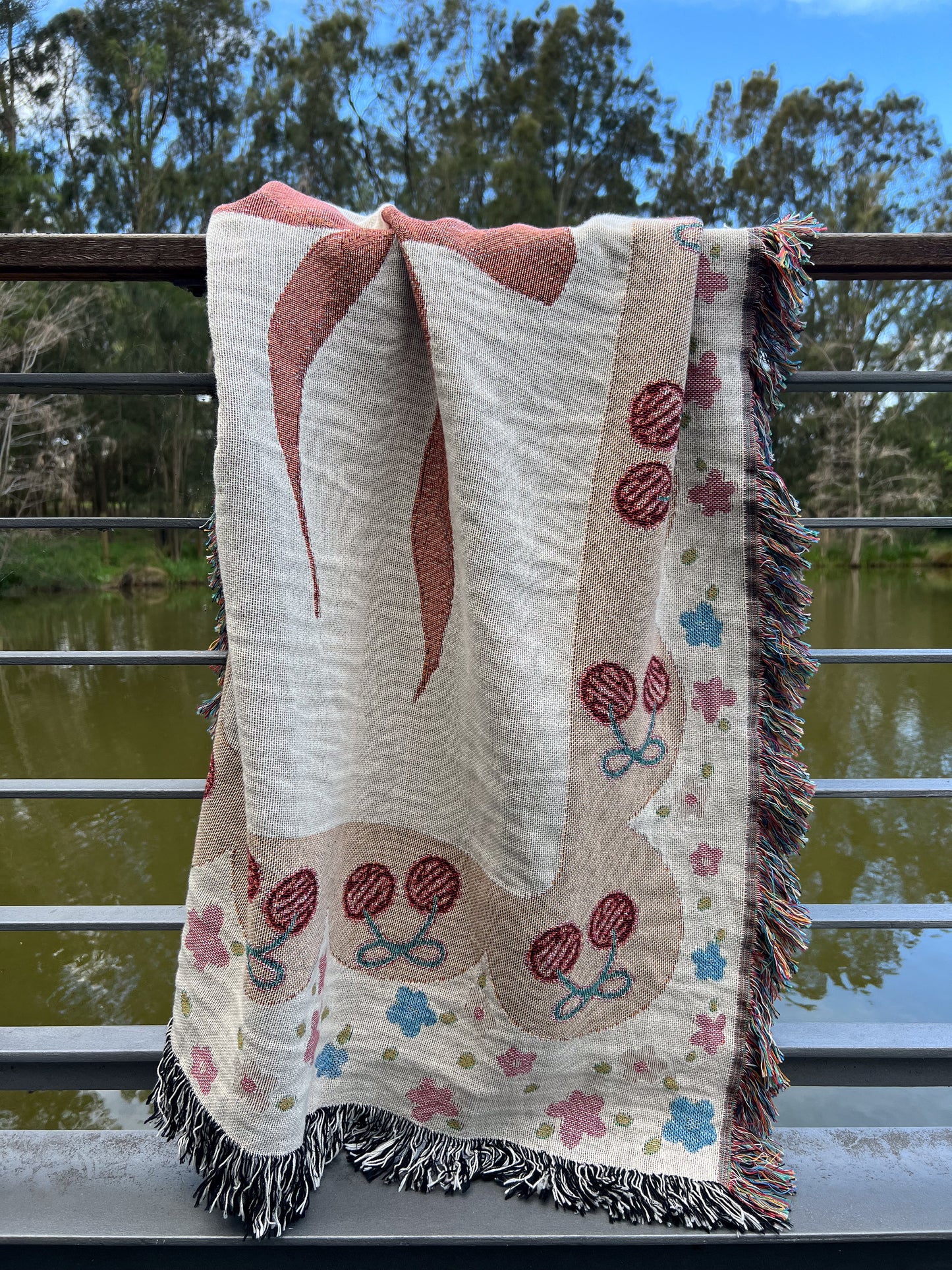 Girls Coquette Woven Throw Blanket - Cottagecore cherry and bow Woven Blanket