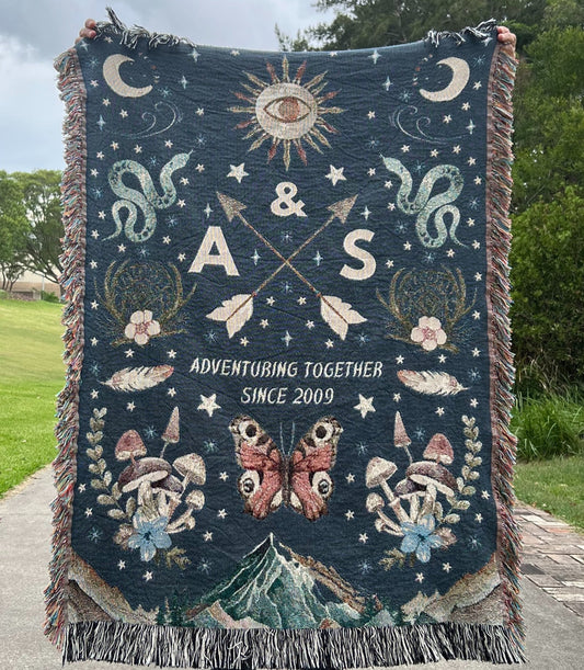 Mystical Love Journey: Personalised Couple's Woven Blanket