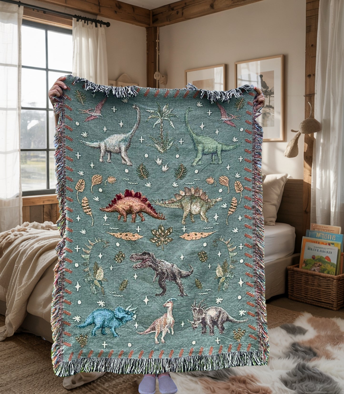 Kids Dinosaur Adventures - Kids Cottagecore Dino Woven Blanket
