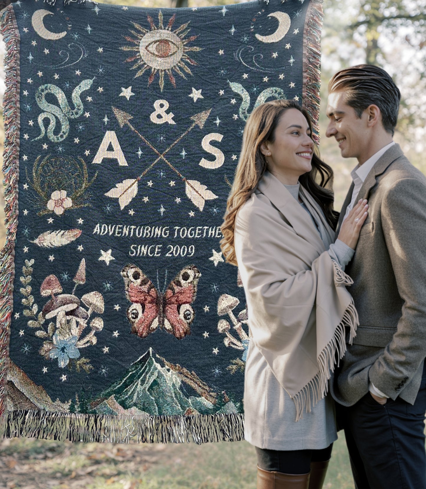 Mystical Love Journey: Personalised Couple's Woven Blanket